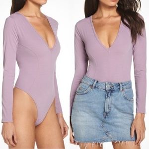 Free People Lavender Long Sleeve Bodysuit